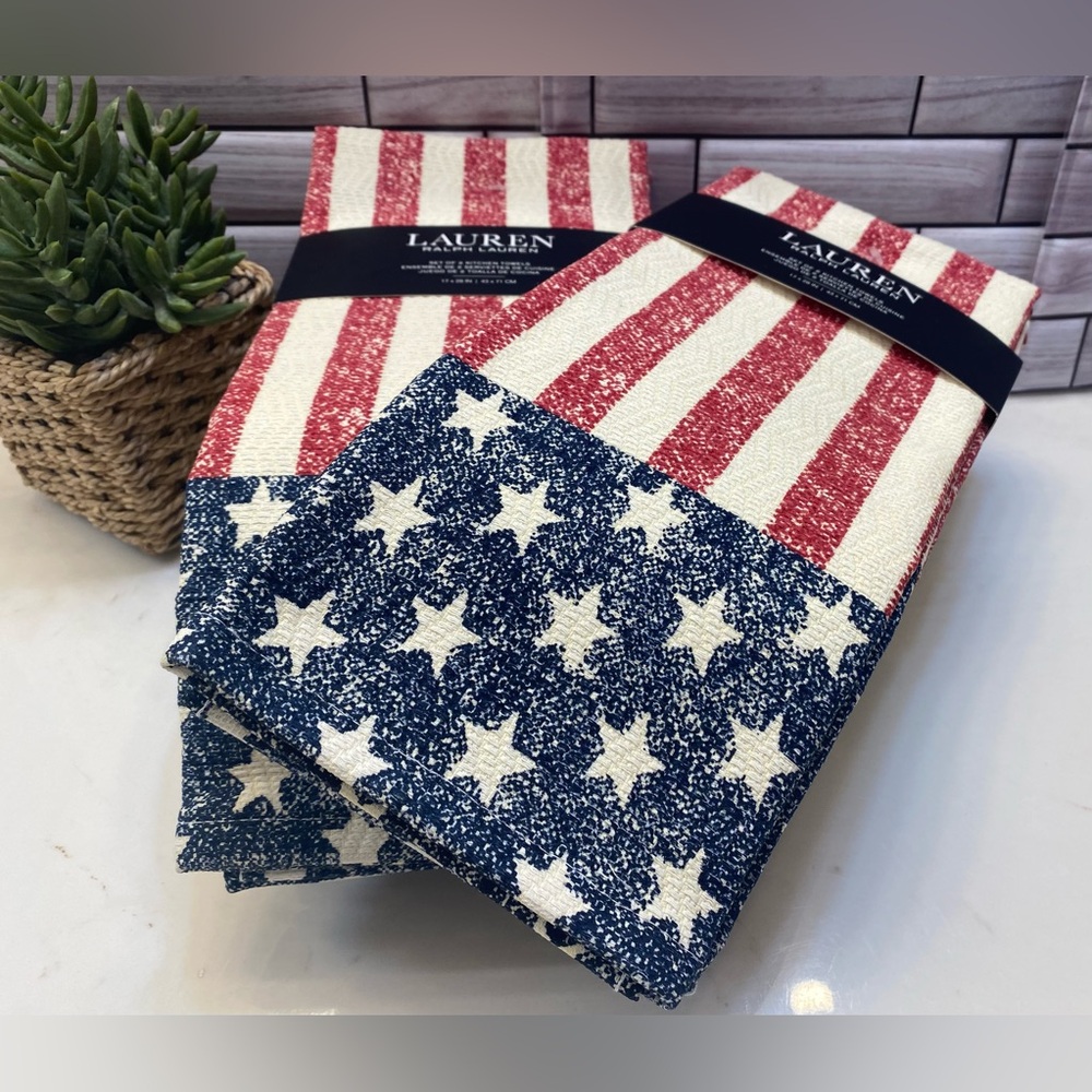 Ralph Lauren❤️ Patriotic Stars & Stripes print  Cotton (4)KITCHEN TOWELS  NWT